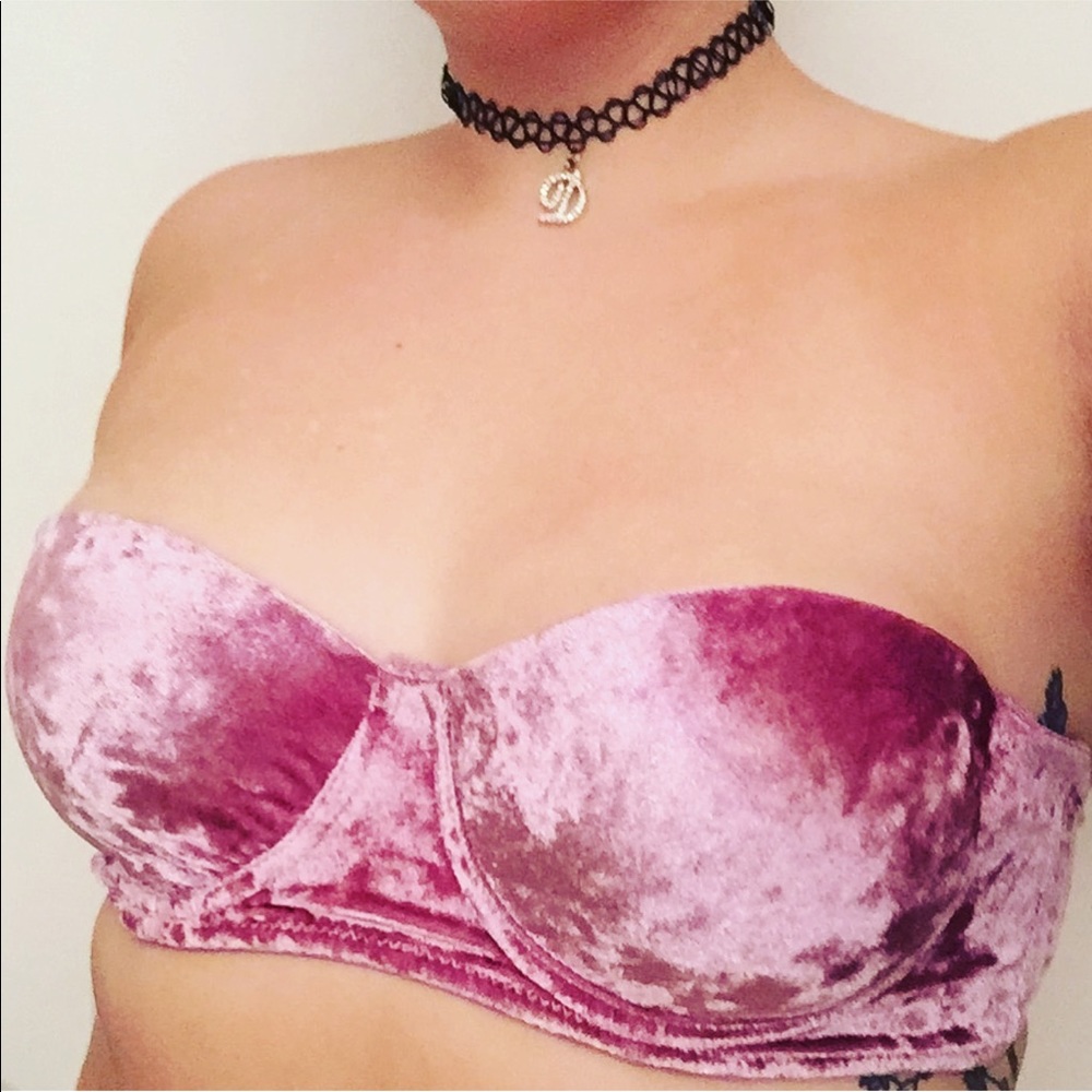 Mauve Crushed Velvet Strapless Bra Top